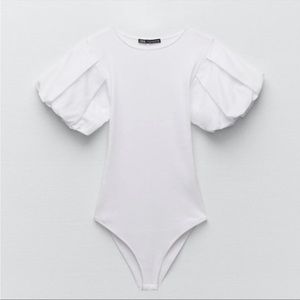 Zara white puff sleeve bodysuit